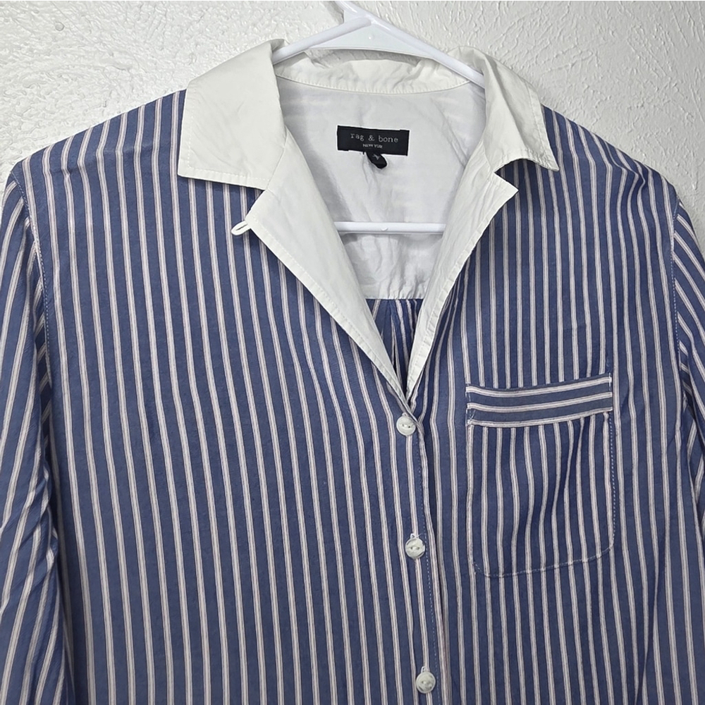 Rag & Bone Amelia Striped Pajama Shirt Blue & White Button-Up Women's Size Small - Picture 5 of 15